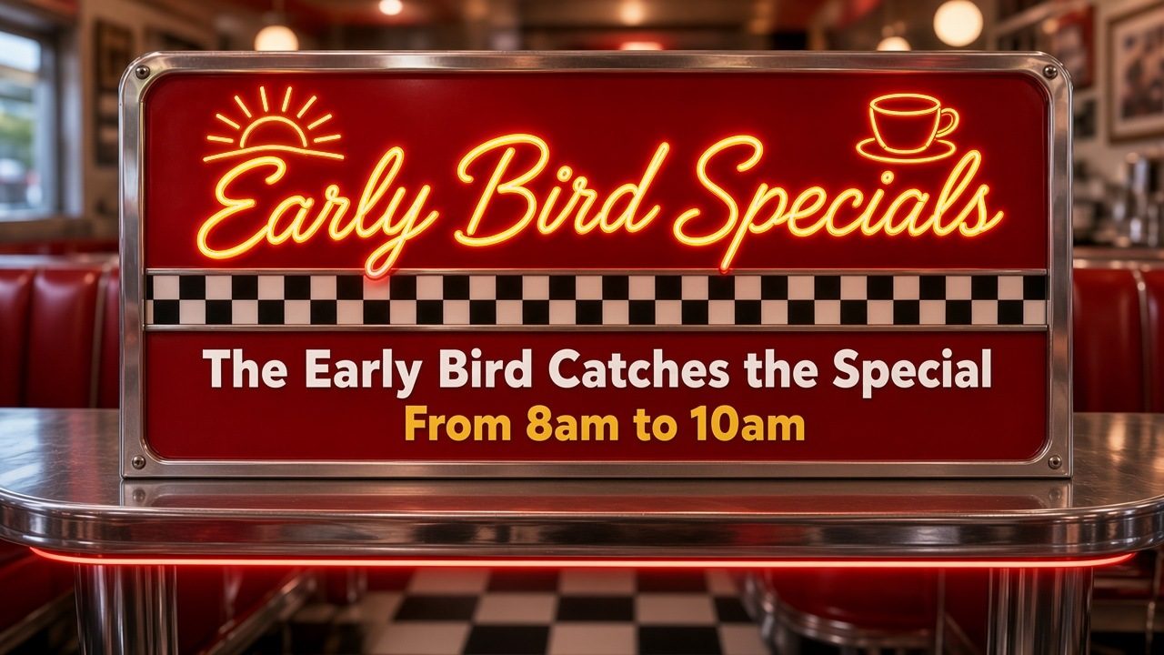 Early Bird Specials, 8 am to 10 am